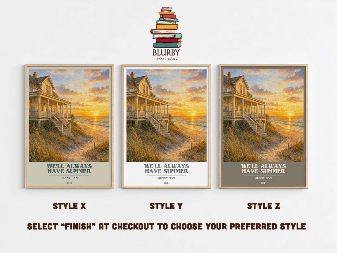 We'll Always Have Summer book cover print in frame leaning in hallway – young adult wall art (mockup)