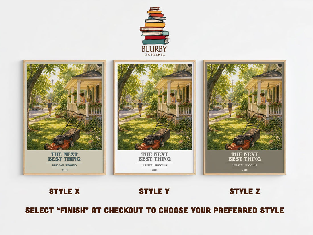 The Next Best Thing book cover print in frame leaning in hallway – romance wall art (mockup)