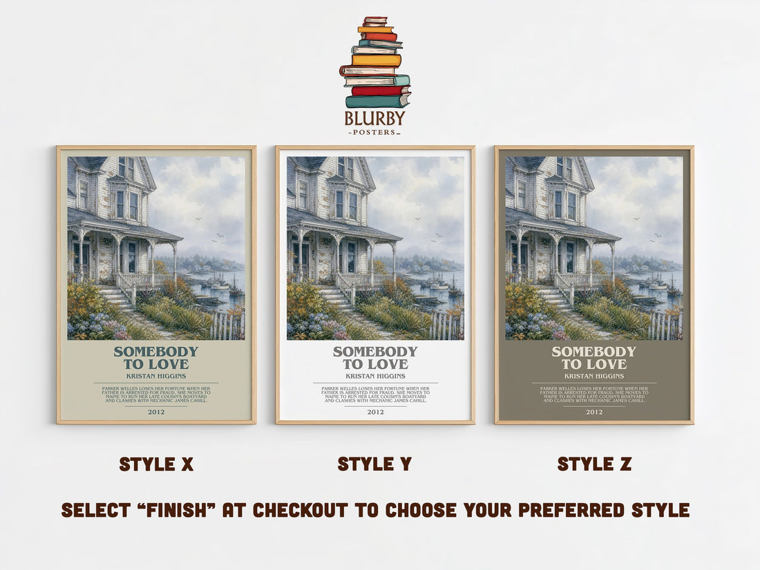 Somebody to Love bookish print in frame leaning in hallway – romance wall art (mockup)