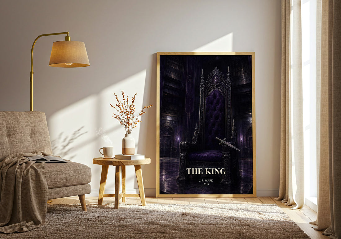 The King watercolour print in frame leaning in hallway – romance wall art (mockup)