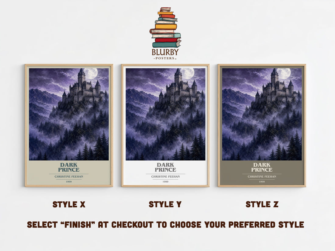 Dark Prince book cover print in frame leaning in hallway – romance wall art (mockup)