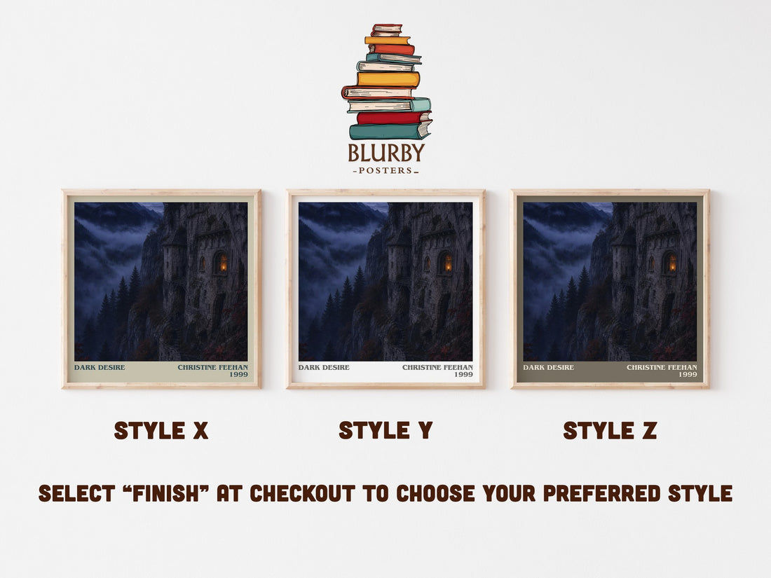 Dark Desire literary print in frame leaning in hallway – romance wall art (mockup)