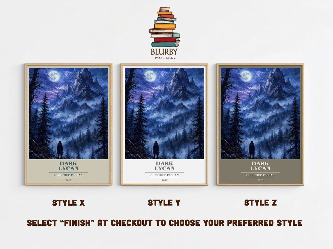 Dark Lycan book cover print in frame leaning in hallway – romance wall art (mockup)