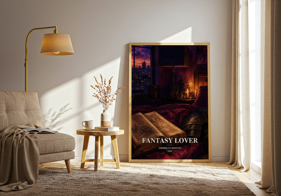 Fantasy Lover watercolour print in frame leaning in hallway – romance wall art (mockup)