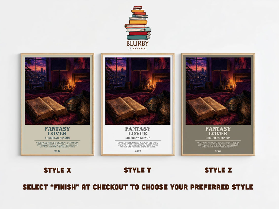 Fantasy Lover bookish print in frame leaning in hallway – romance wall art (mockup)