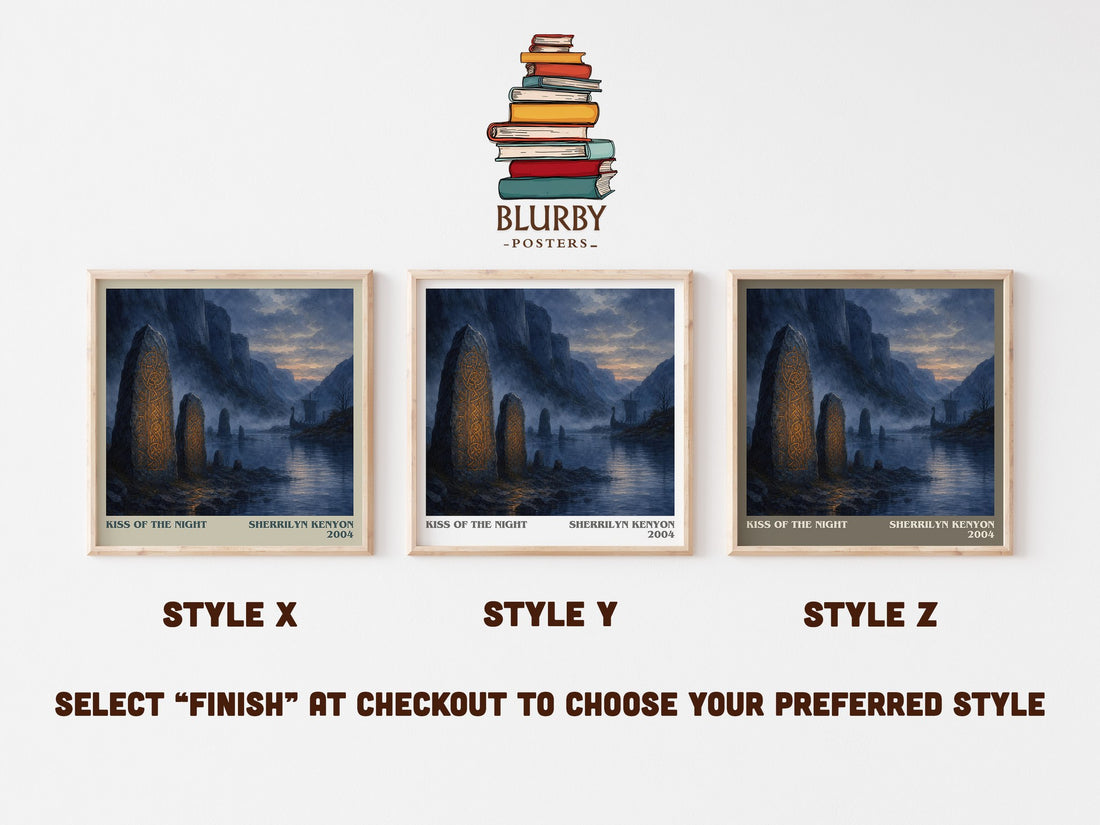 Kiss of the Night literary print in frame leaning in hallway – romance wall art (mockup)