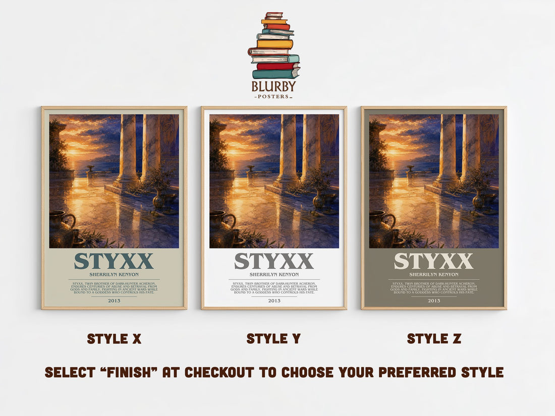Styxx bookish print in frame leaning in hallway – fantasy wall art (mockup)
