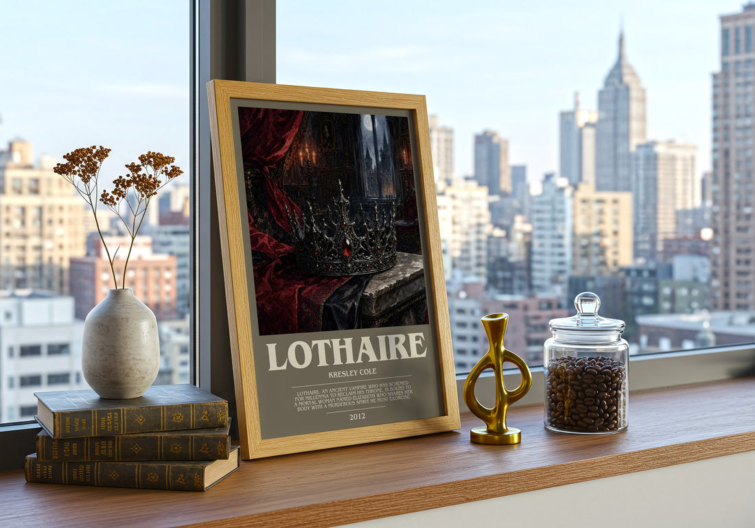 Lothaire bookish print framed by window – literary home decor
