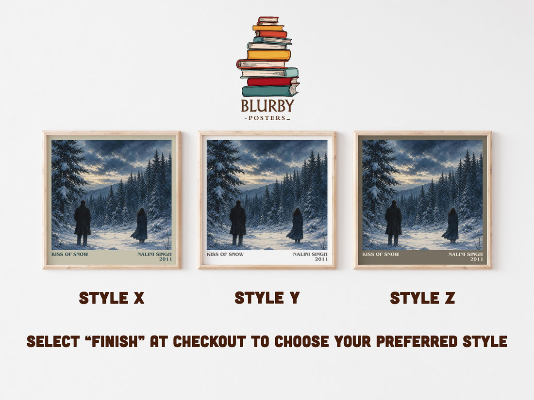 Kiss of Snow literary print in frame leaning in hallway – romance wall art (mockup)