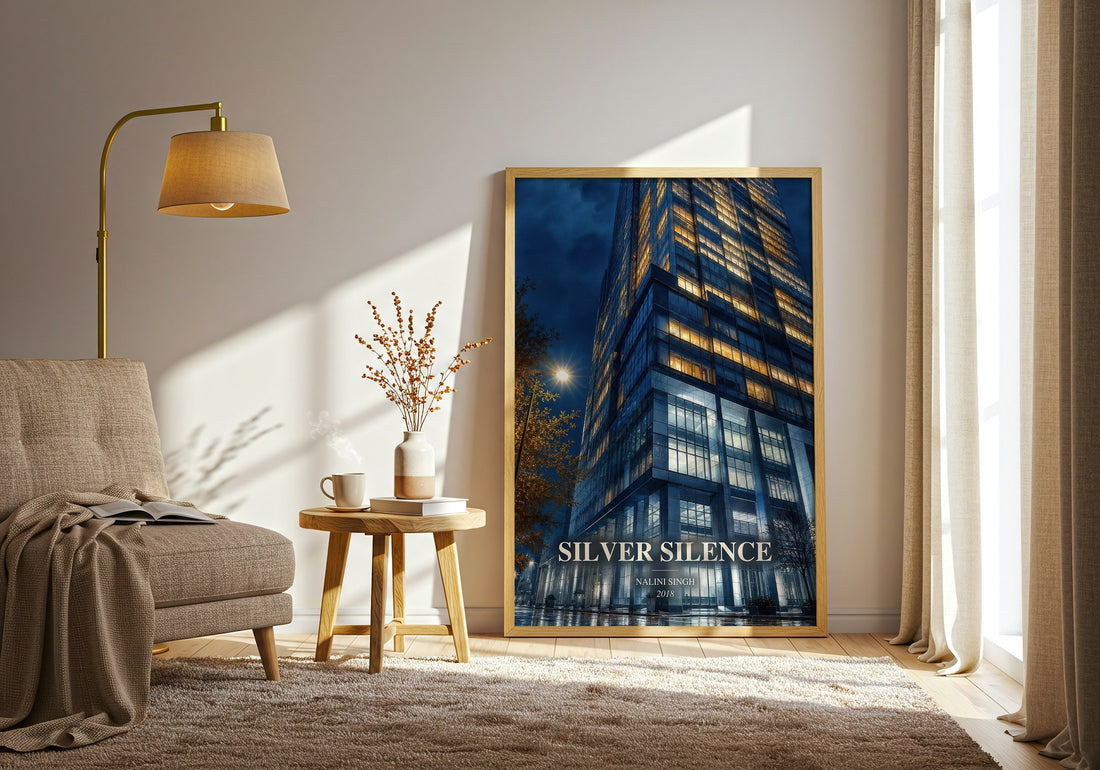 Silver Silence watercolour print in frame leaning in hallway – romance wall art (mockup)