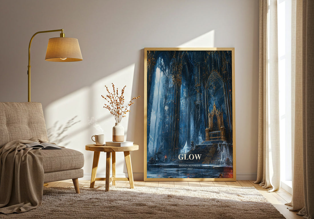 Glow watercolour print in frame leaning in hallway – fantasy wall art (mockup)