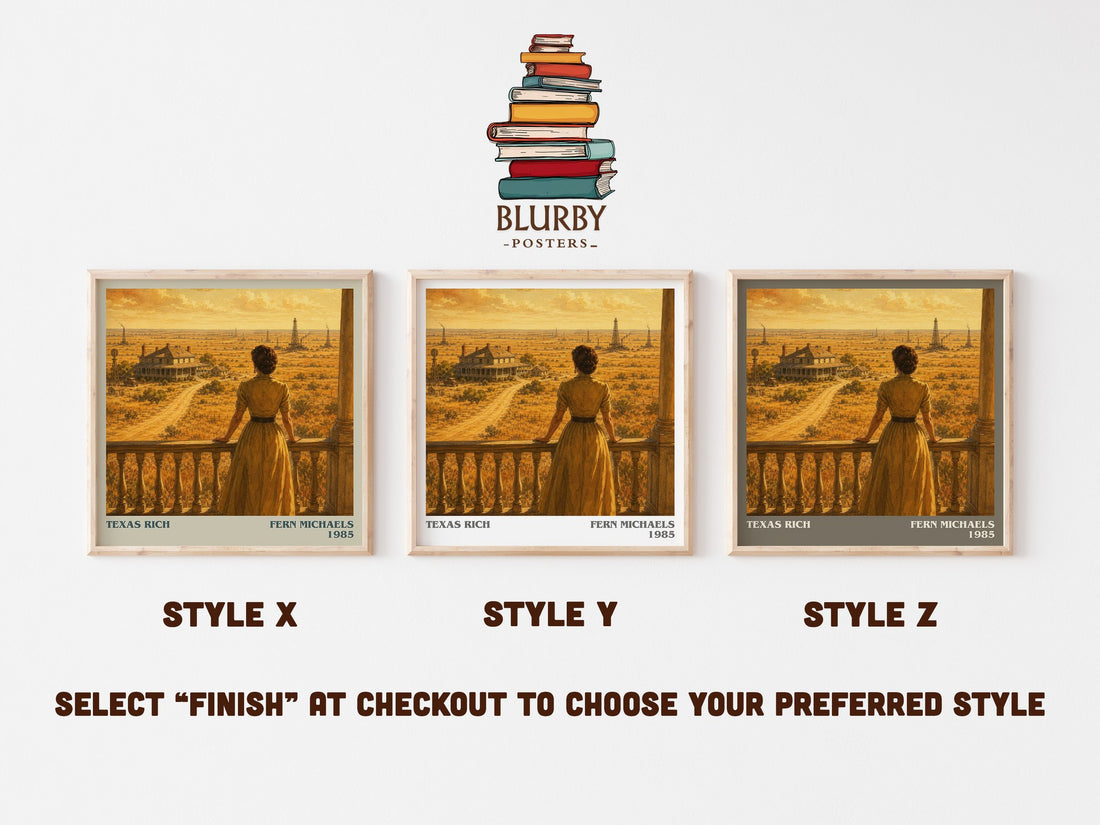 Texas Rich literary print in frame leaning in hallway – contemporary fiction wall art (mockup)