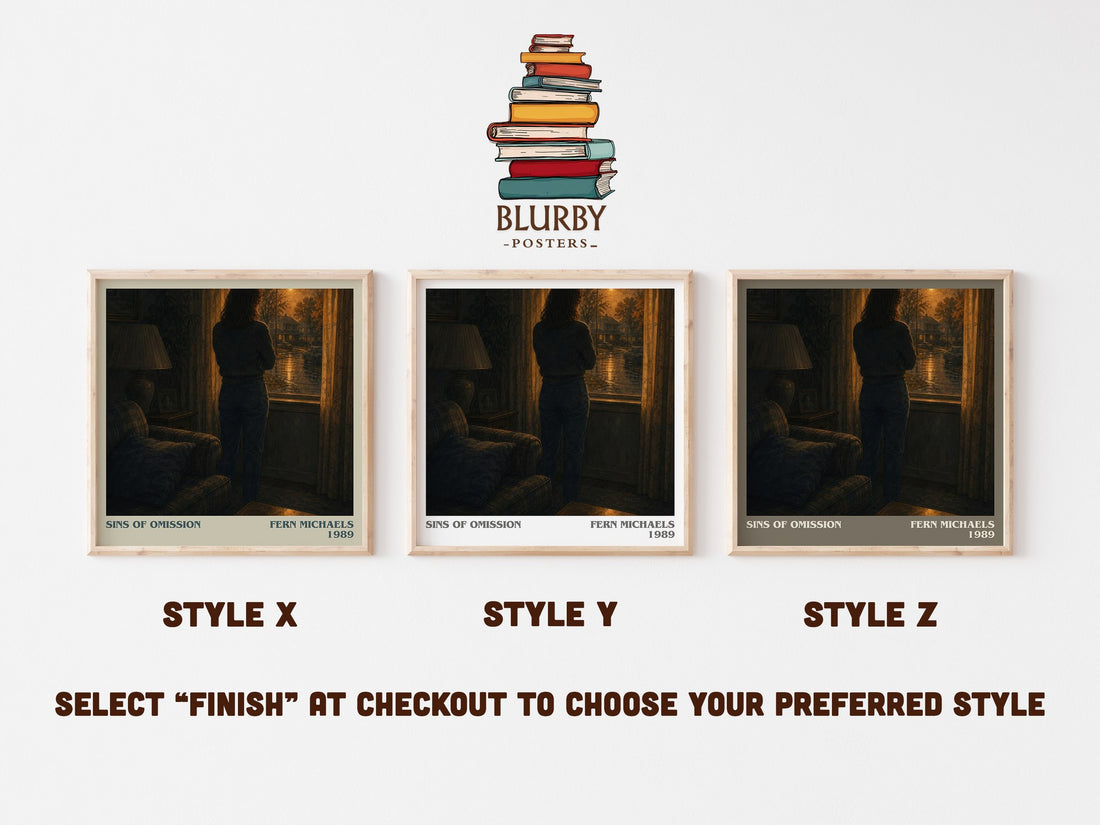 Sins of Omission literary print in frame leaning in hallway – contemporary fiction wall art (mockup)