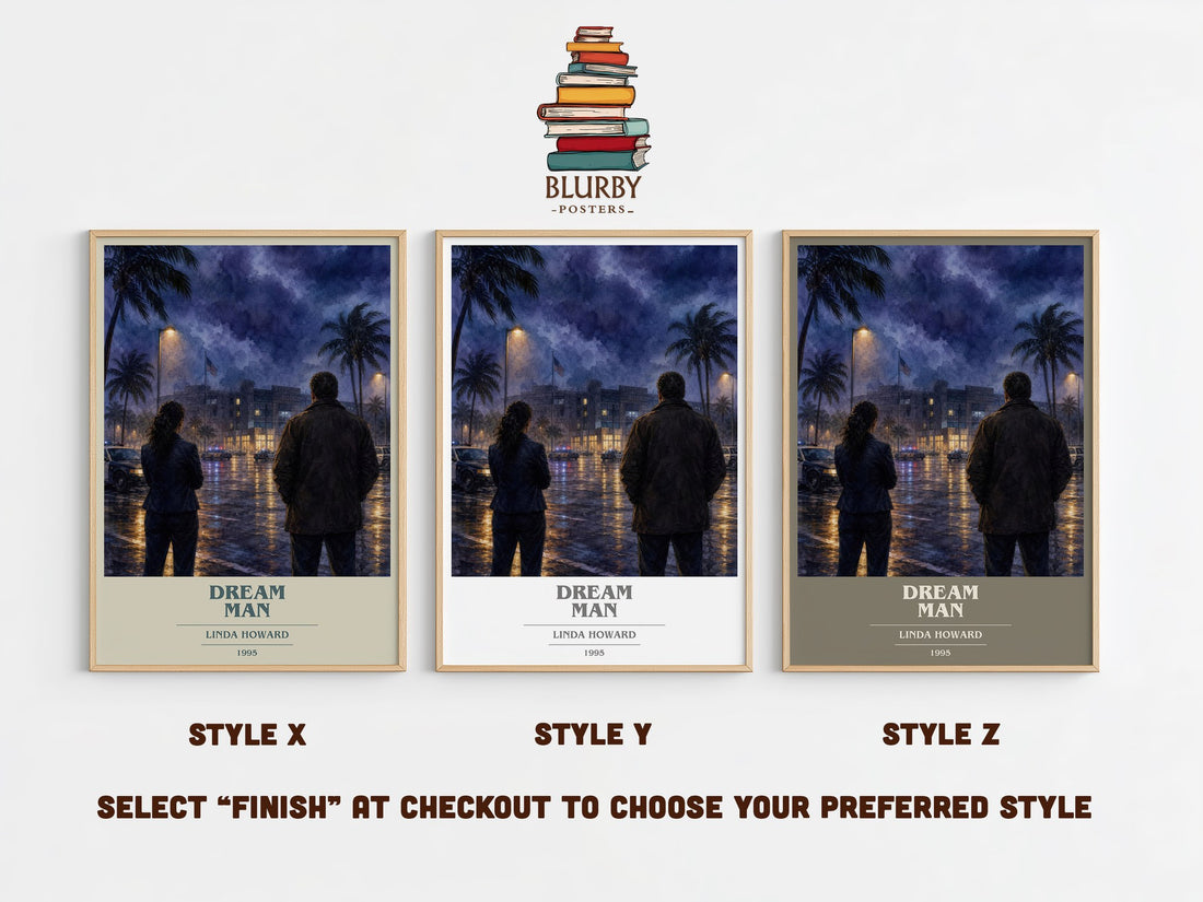 Dream Man book cover print in frame leaning in hallway – thriller wall art (mockup)