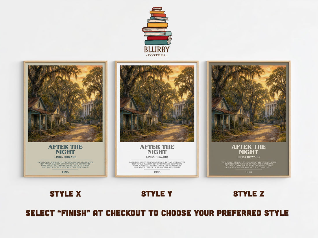 After the Night bookish print in frame leaning in hallway – romance wall art (mockup)