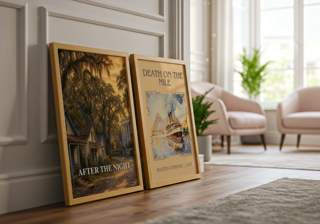 After the Night watercolour print framed by window – literary home decor
