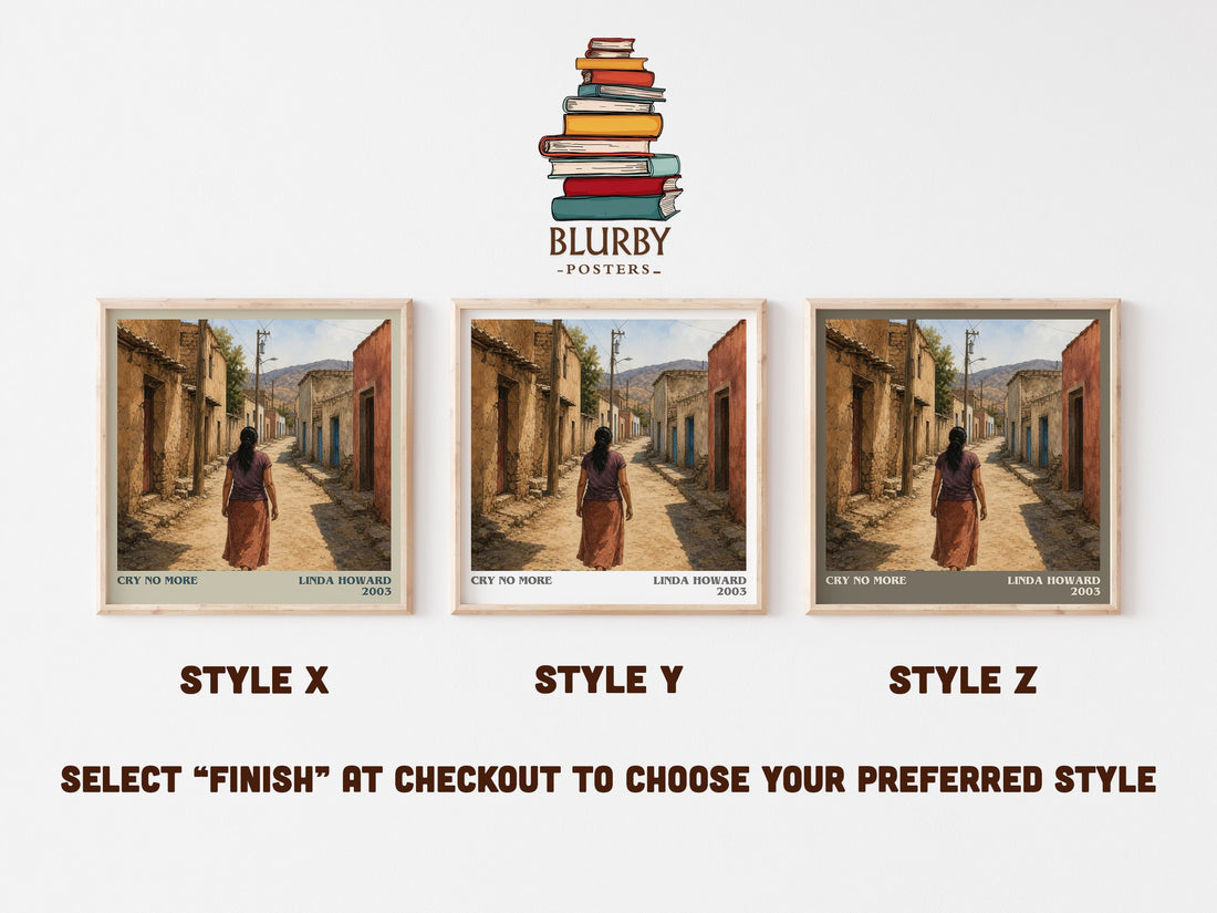 Cry No More literary print in frame leaning in hallway – thriller wall art (mockup)