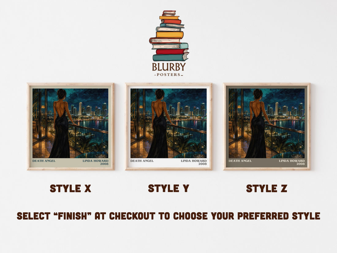 Death Angel literary print in frame leaning in hallway – thriller wall art (mockup)