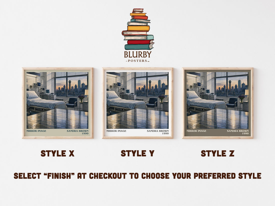 Mirror Image literary print in frame leaning in hallway – thriller wall art (mockup)