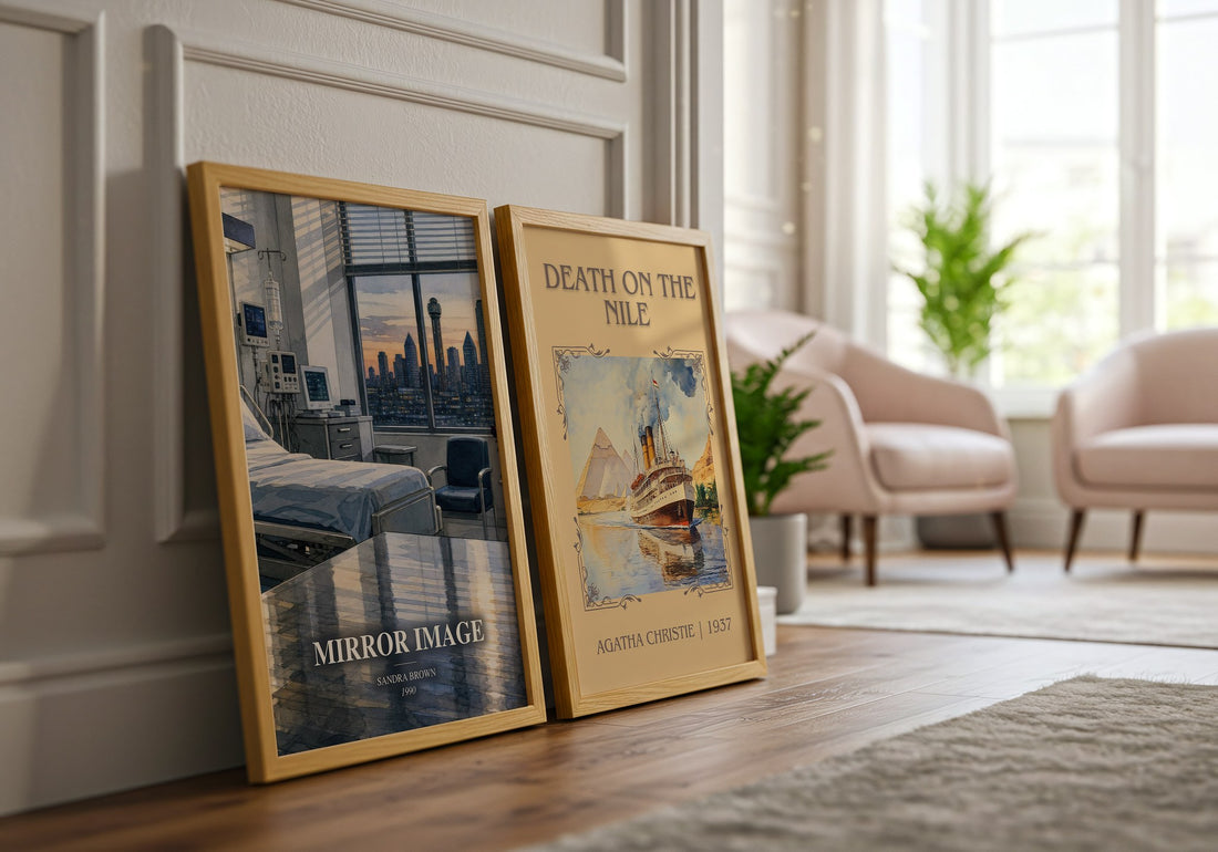 Mirror Image watercolour print framed by window – literary home decor