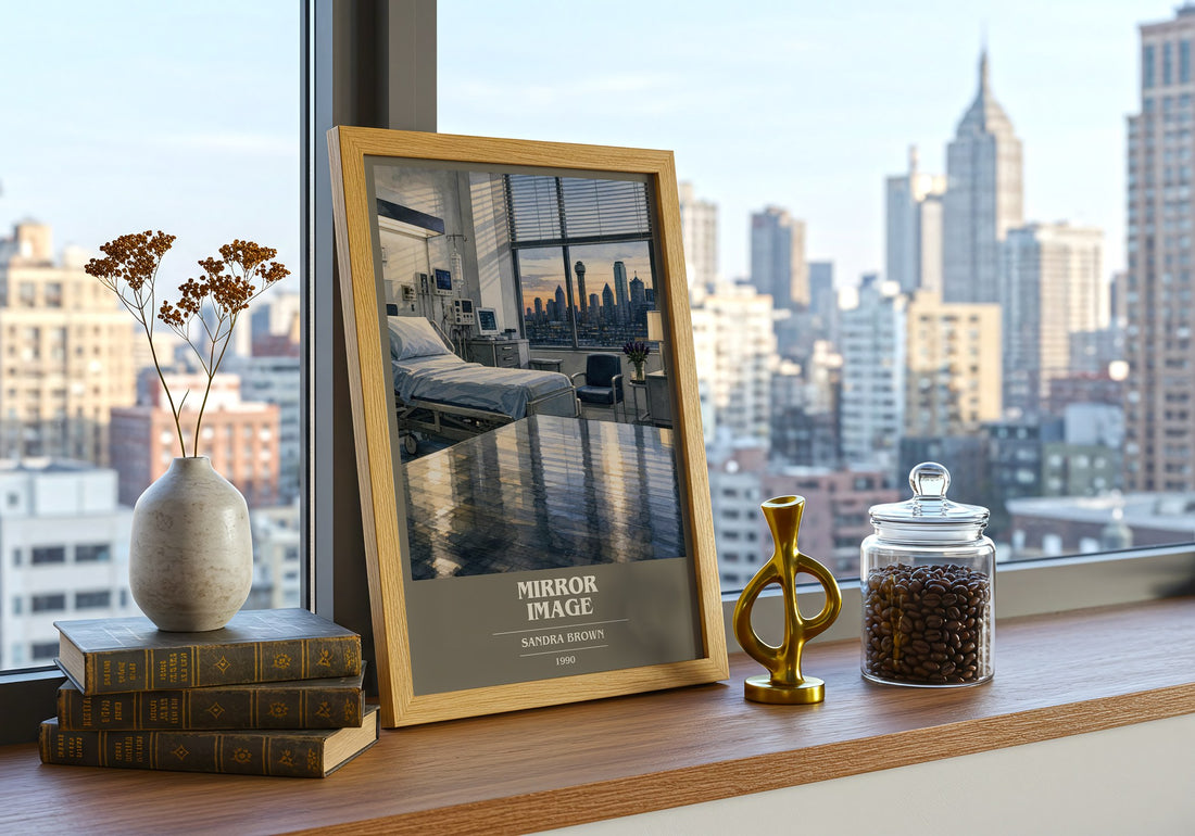 Mirror Image book cover print framed by window – literary home decor