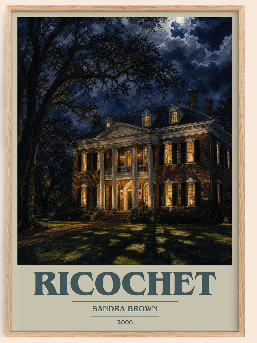 Ricochet book cover book poster by Sandra Brown – framed literary art print