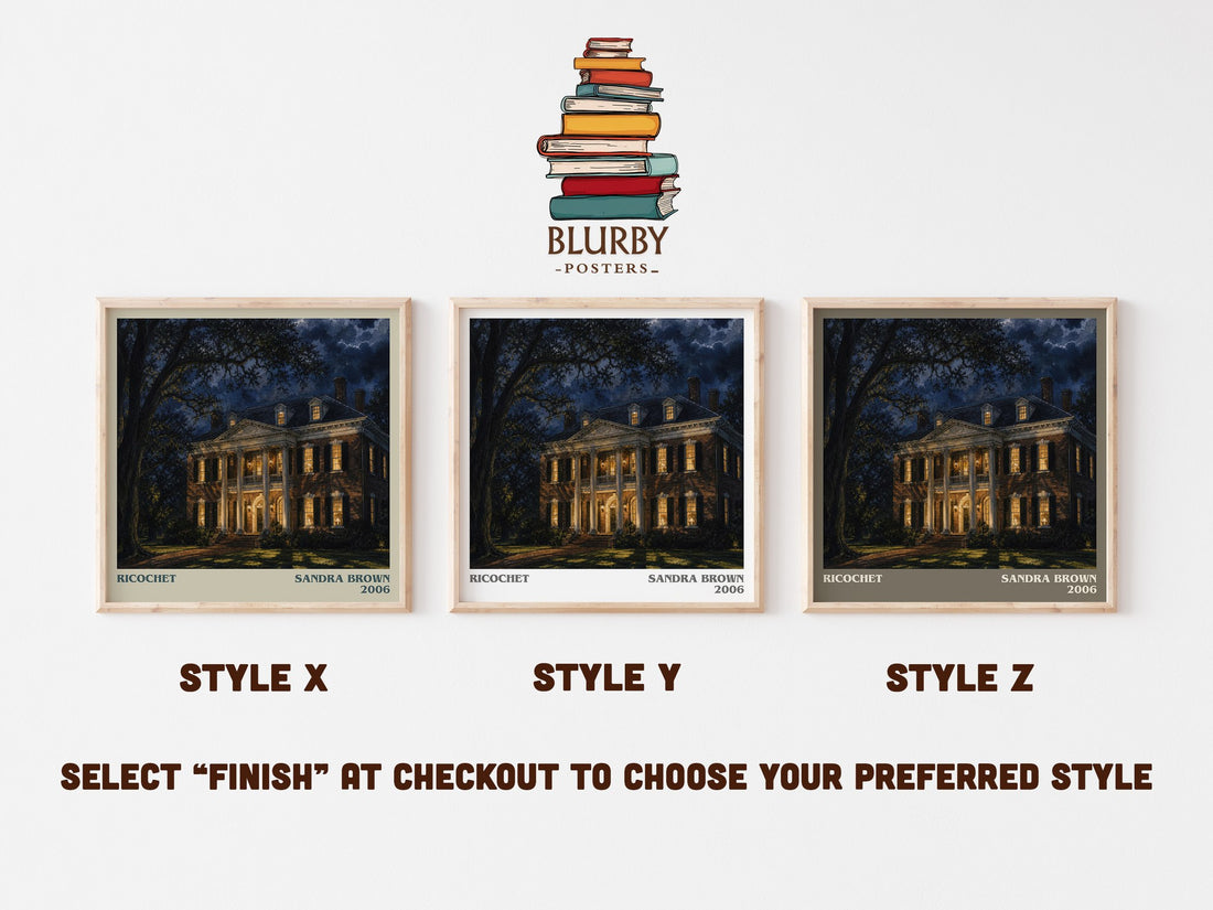 Ricochet literary print in frame leaning in hallway – legal thriller wall art (mockup)