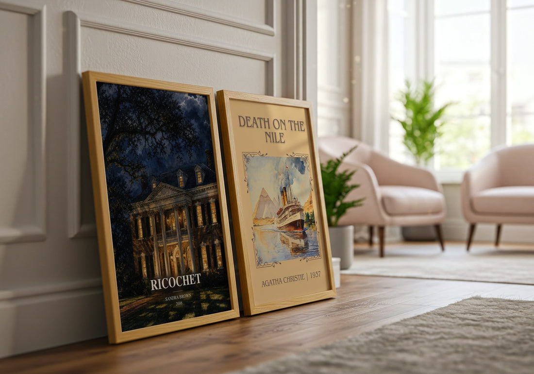Ricochet watercolour print framed by window – literary home decor