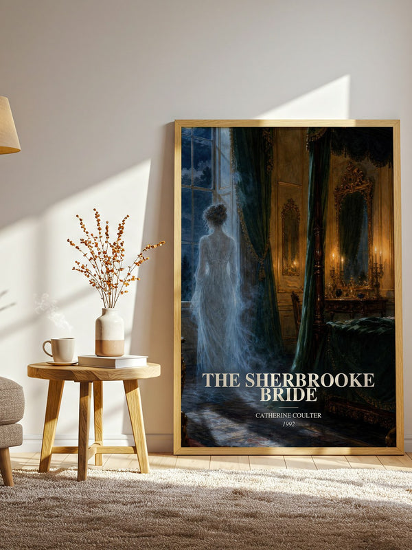 The Sherbrooke Bride watercolour print in frame leaning in hallway – romance wall art