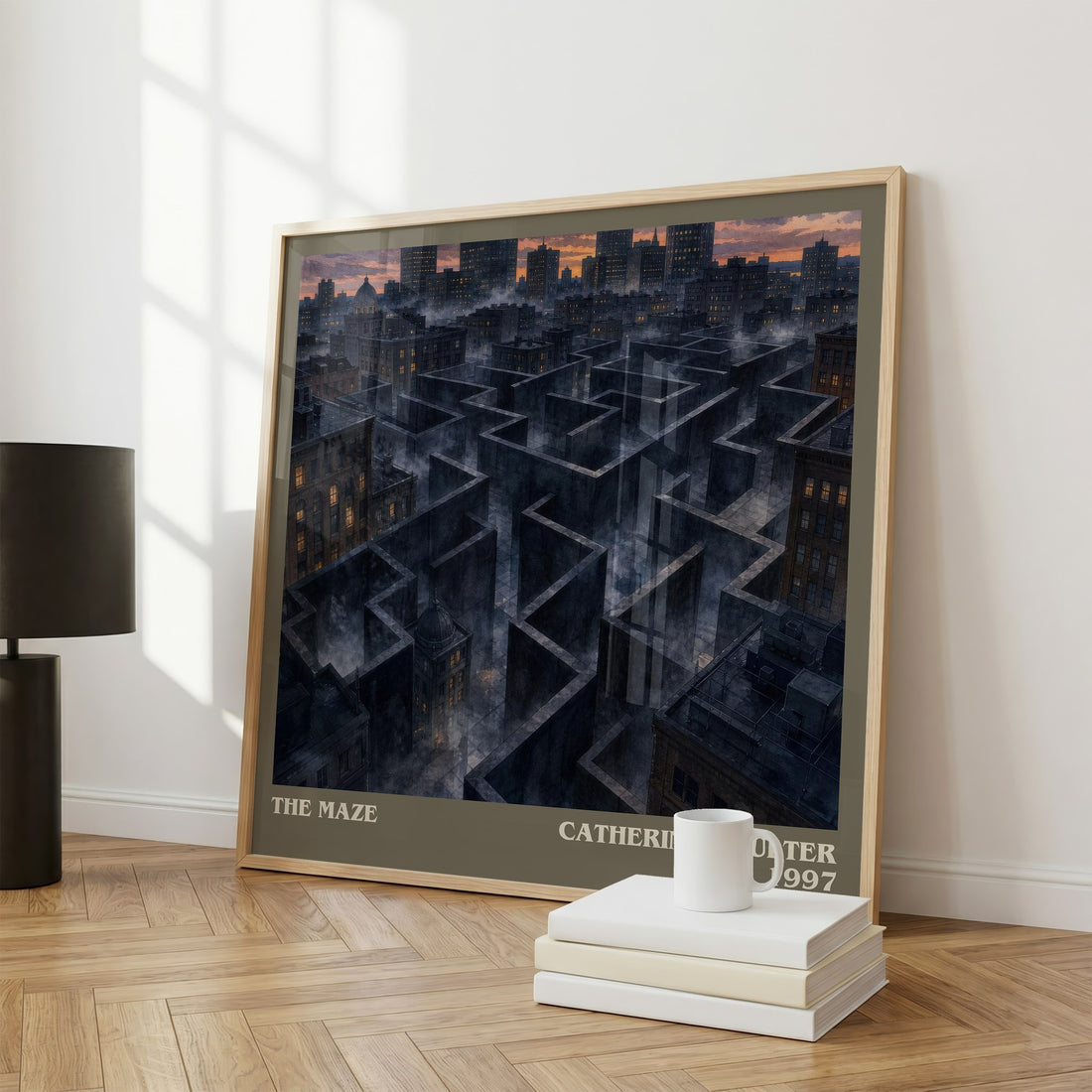 The Maze literary print framed by window – literary home decor