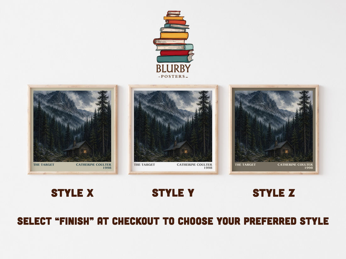 The Target literary print in frame leaning in hallway – thriller wall art (mockup)