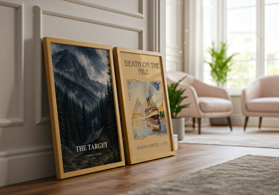 The Target watercolour print framed by window – literary home decor
