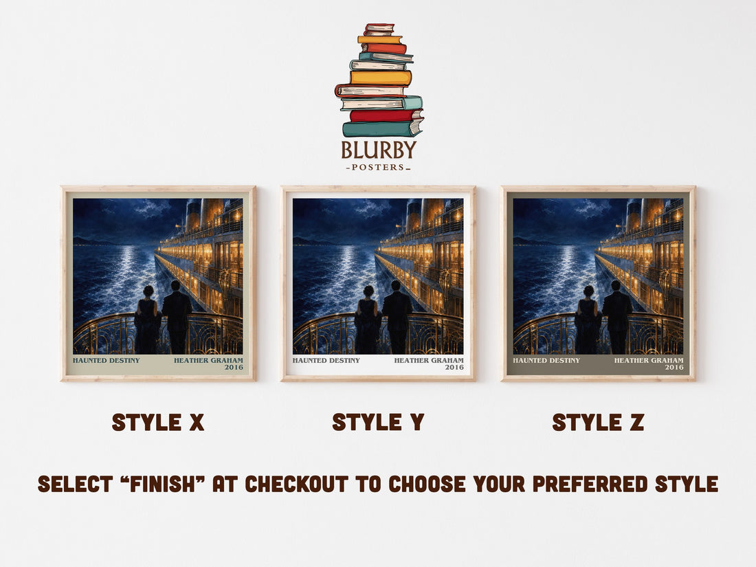 Haunted Destiny literary print in frame leaning in hallway – thriller wall art (mockup)