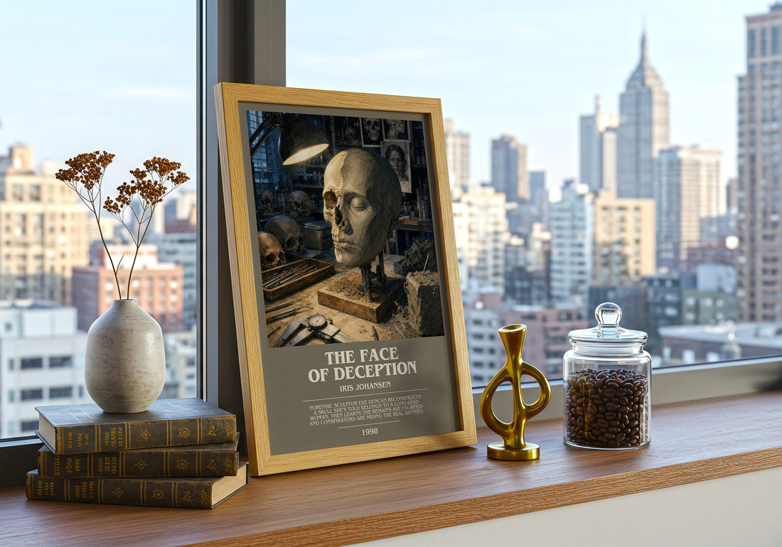 The Face of Deception bookish print framed by window – literary home decor