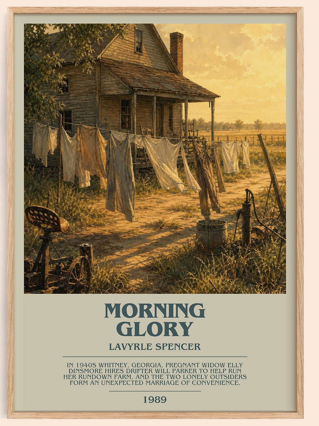 Morning Glory bookish book poster by LaVyrle Spencer – framed literary art print