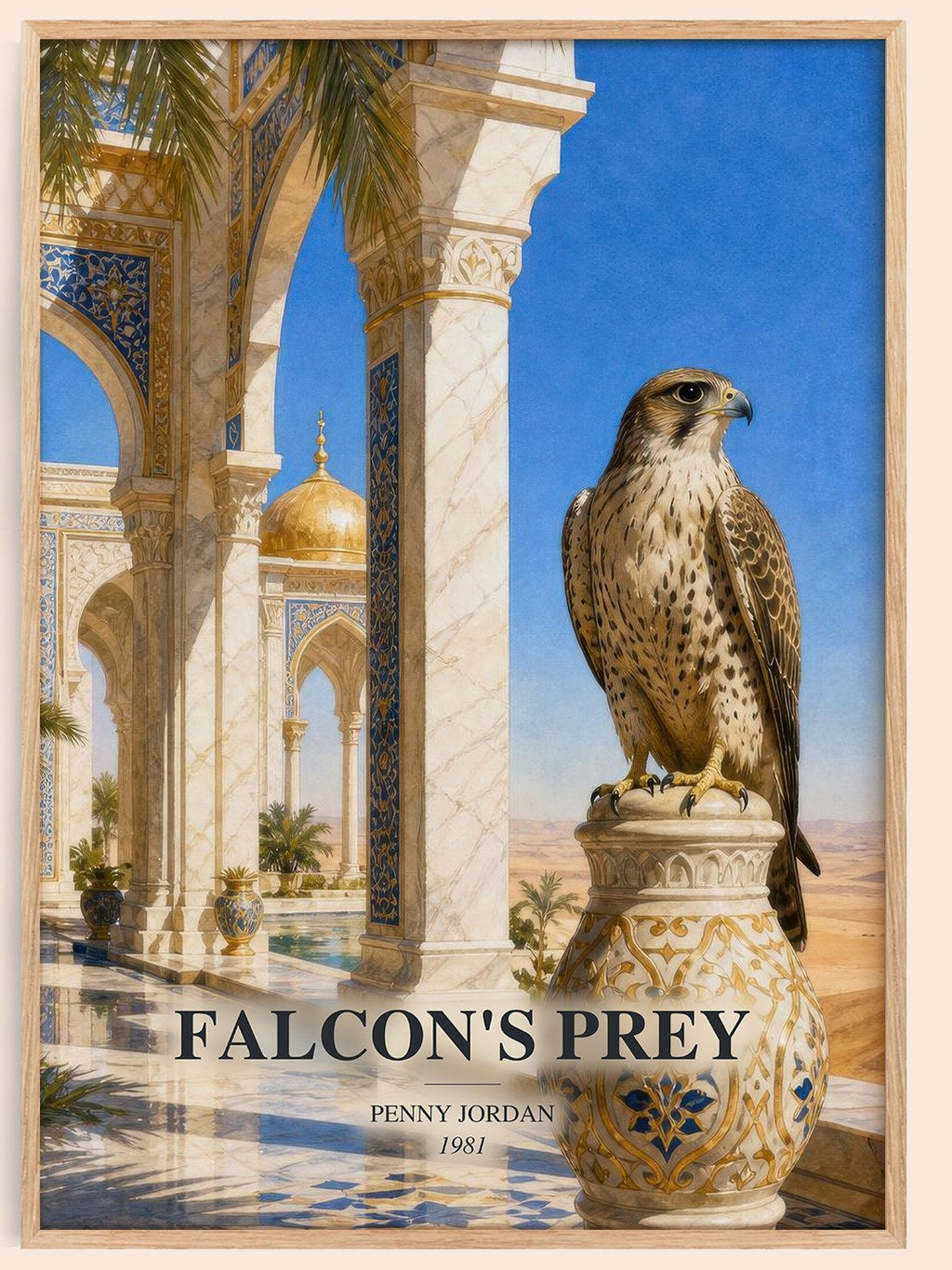 Falcon's Prey watercolour book poster by Penny Jordan – framed literary art print
