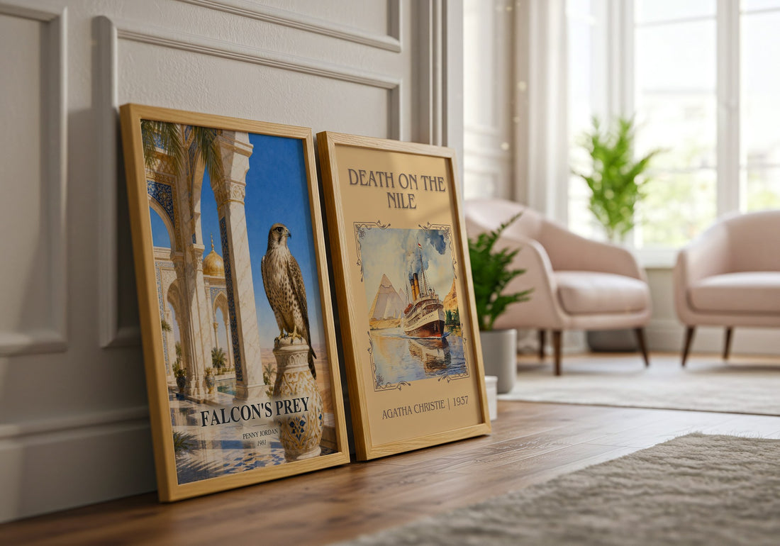 Falcon's Prey watercolour print framed by window – literary home decor