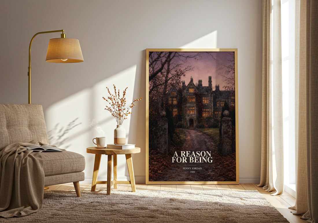 A Reason for Being watercolour print in frame leaning in hallway – romance wall art (mockup)