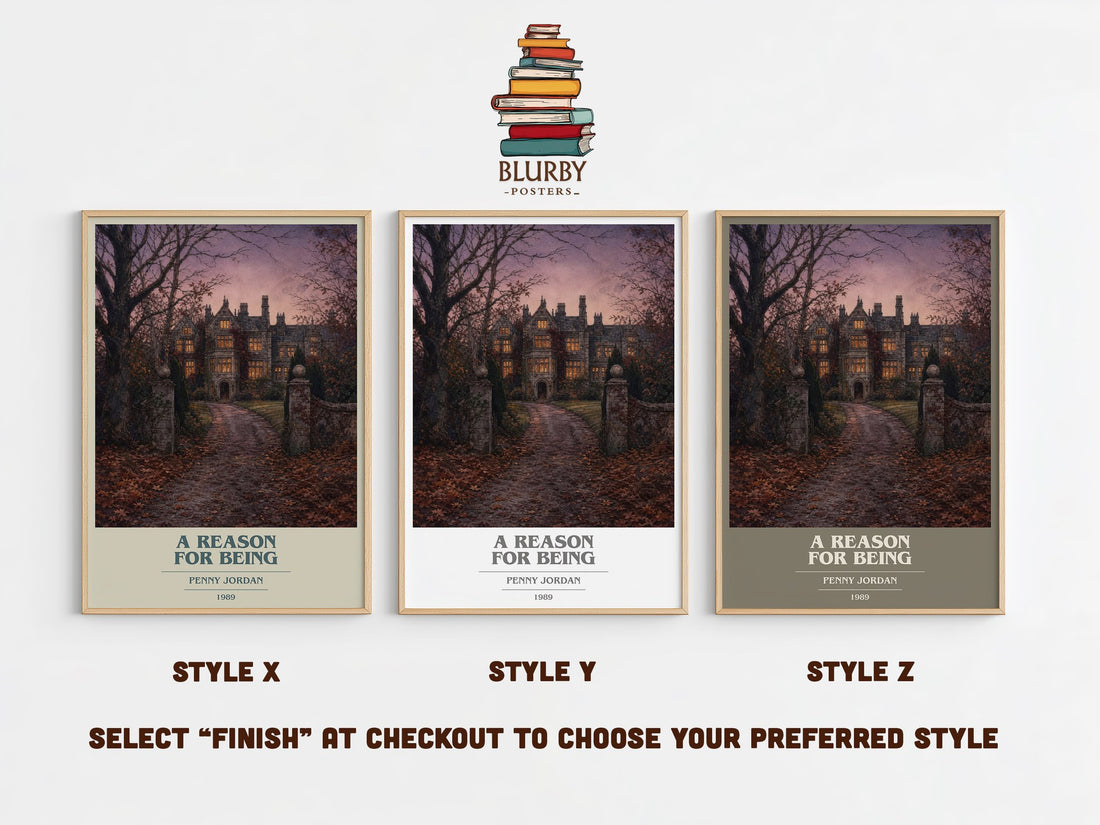 A Reason for Being book cover print in frame leaning in hallway – romance wall art (mockup)