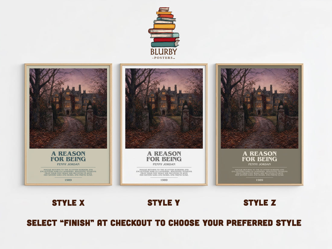 A Reason for Being bookish print in frame leaning in hallway – romance wall art (mockup)