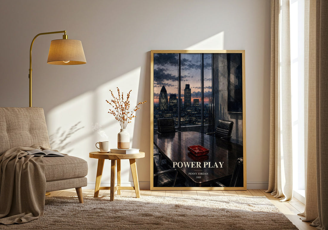 Power Play watercolour print in frame leaning in hallway – romance wall art (mockup)
