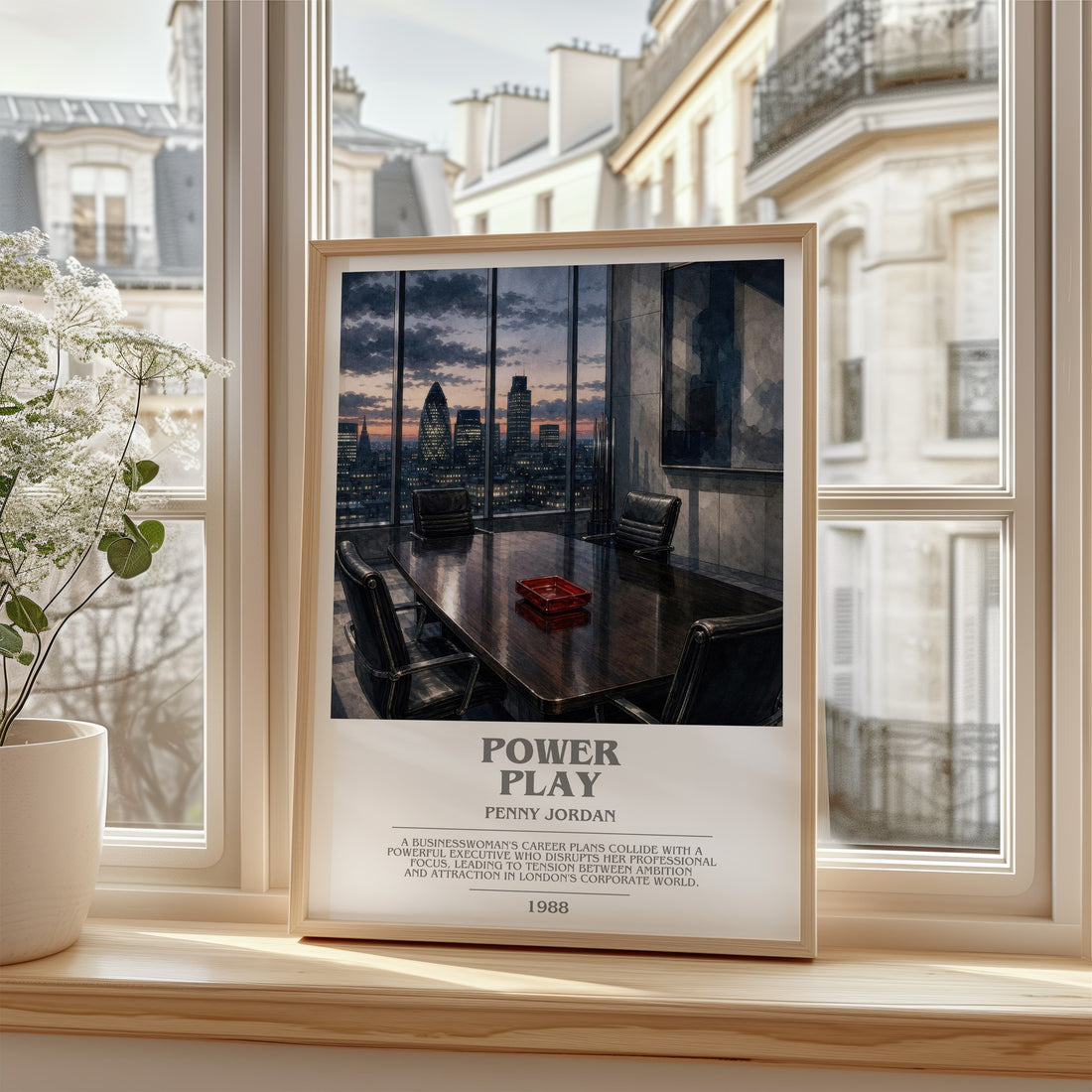 Power Play Bookish Wall Art by Penny Jordan – framed print by a bright window