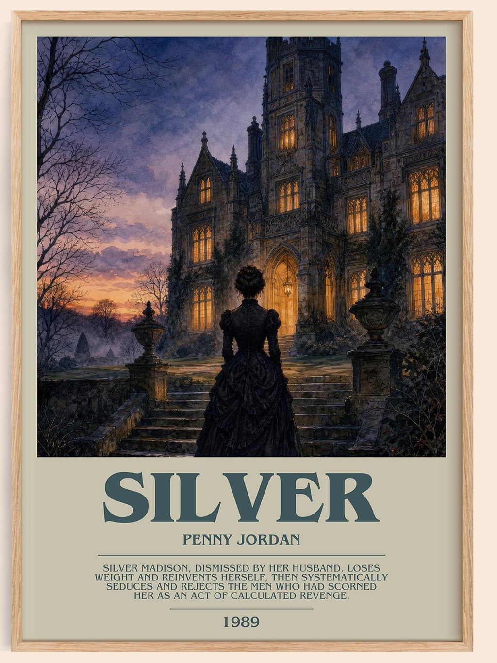 Silver bookish book poster by Penny Jordan – framed literary art print