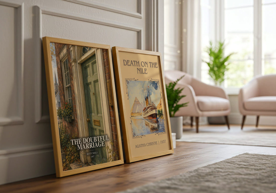 The Doubtful Marriage watercolour print framed by window – literary home decor
