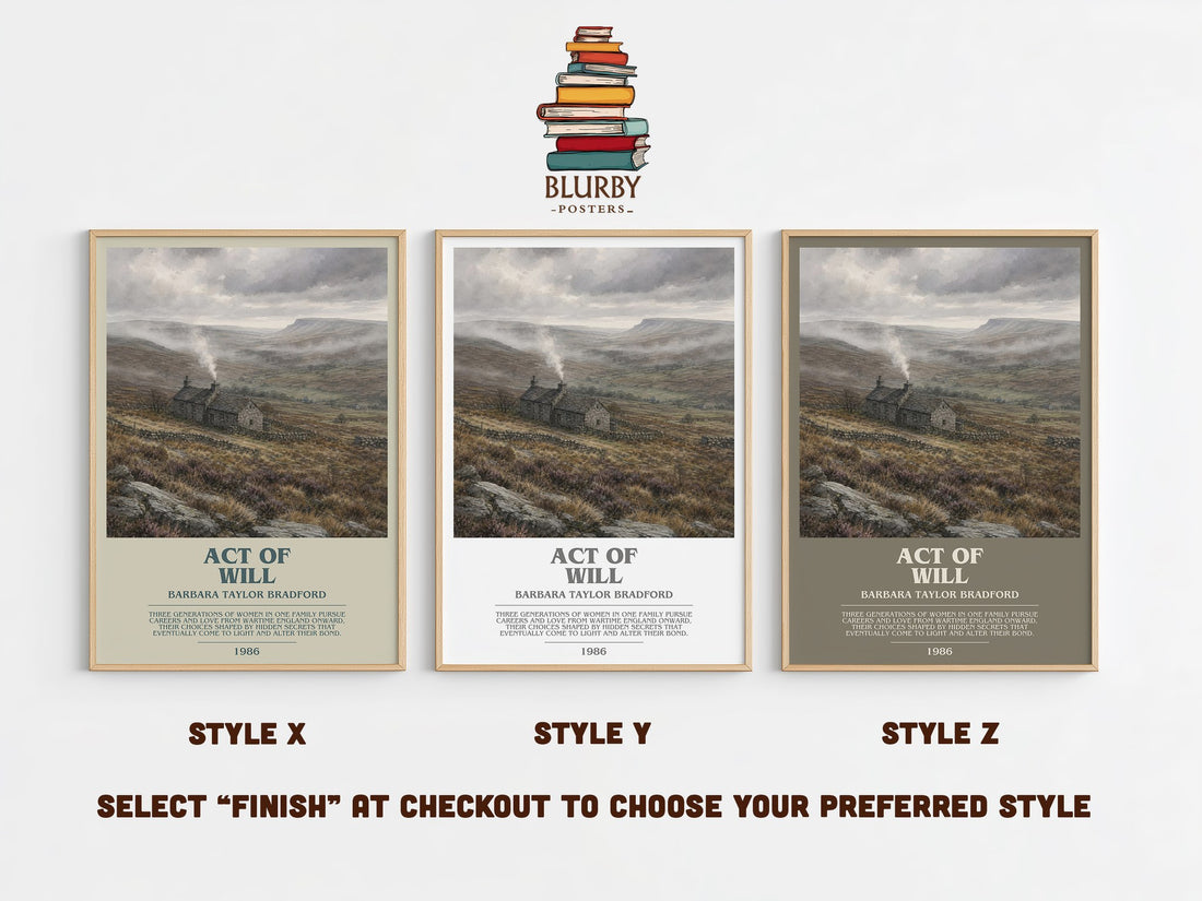 Act of Will bookish print in frame leaning in hallway – historical fiction wall art (mockup)