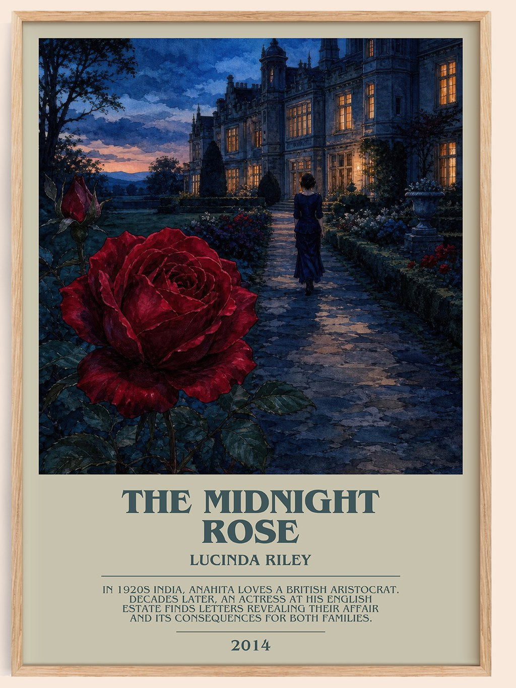 The Midnight Rose bookish book poster by Lucinda Riley – framed literary art print