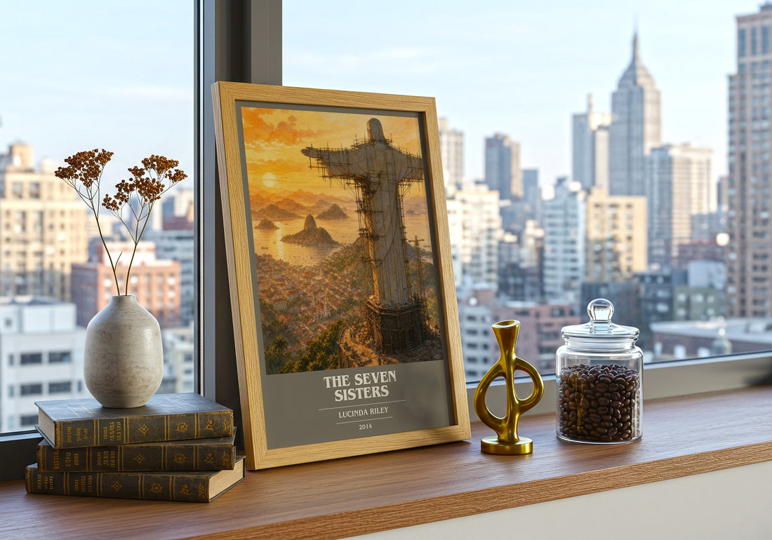 The Seven Sisters book cover print framed by window – literary home decor