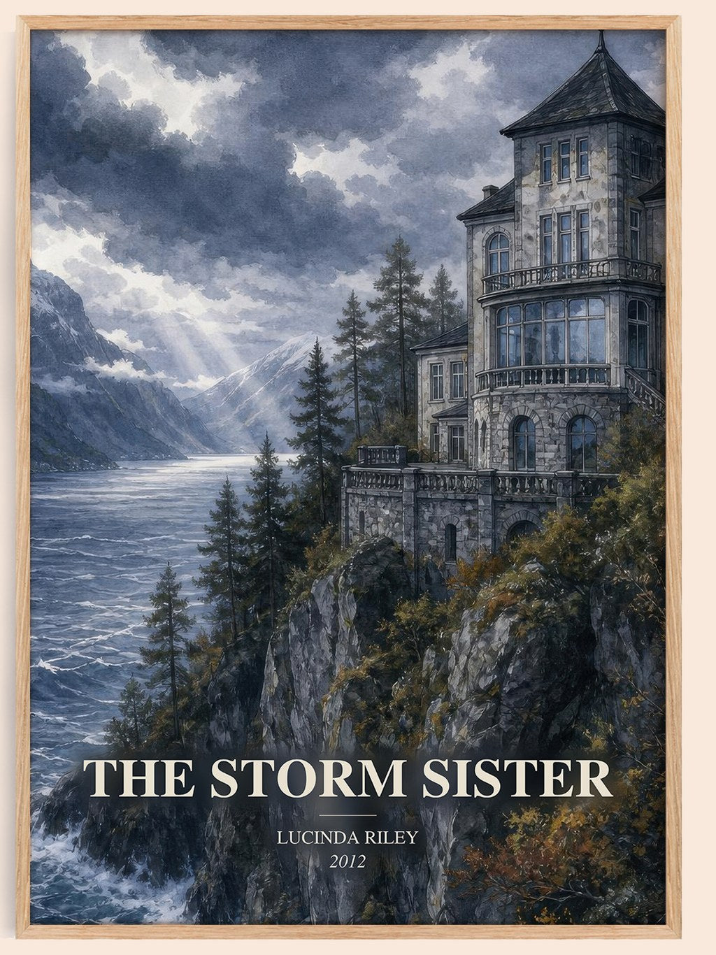 The Storm Sister watercolour book poster by Lucinda Riley – framed literary art print