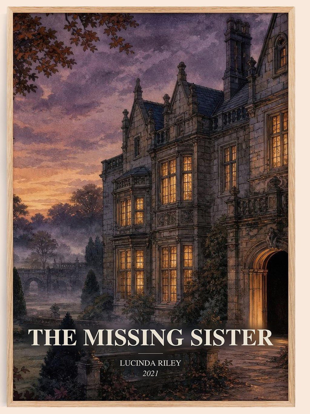 The Missing Sister watercolour book poster by Lucinda Riley – framed literary art print