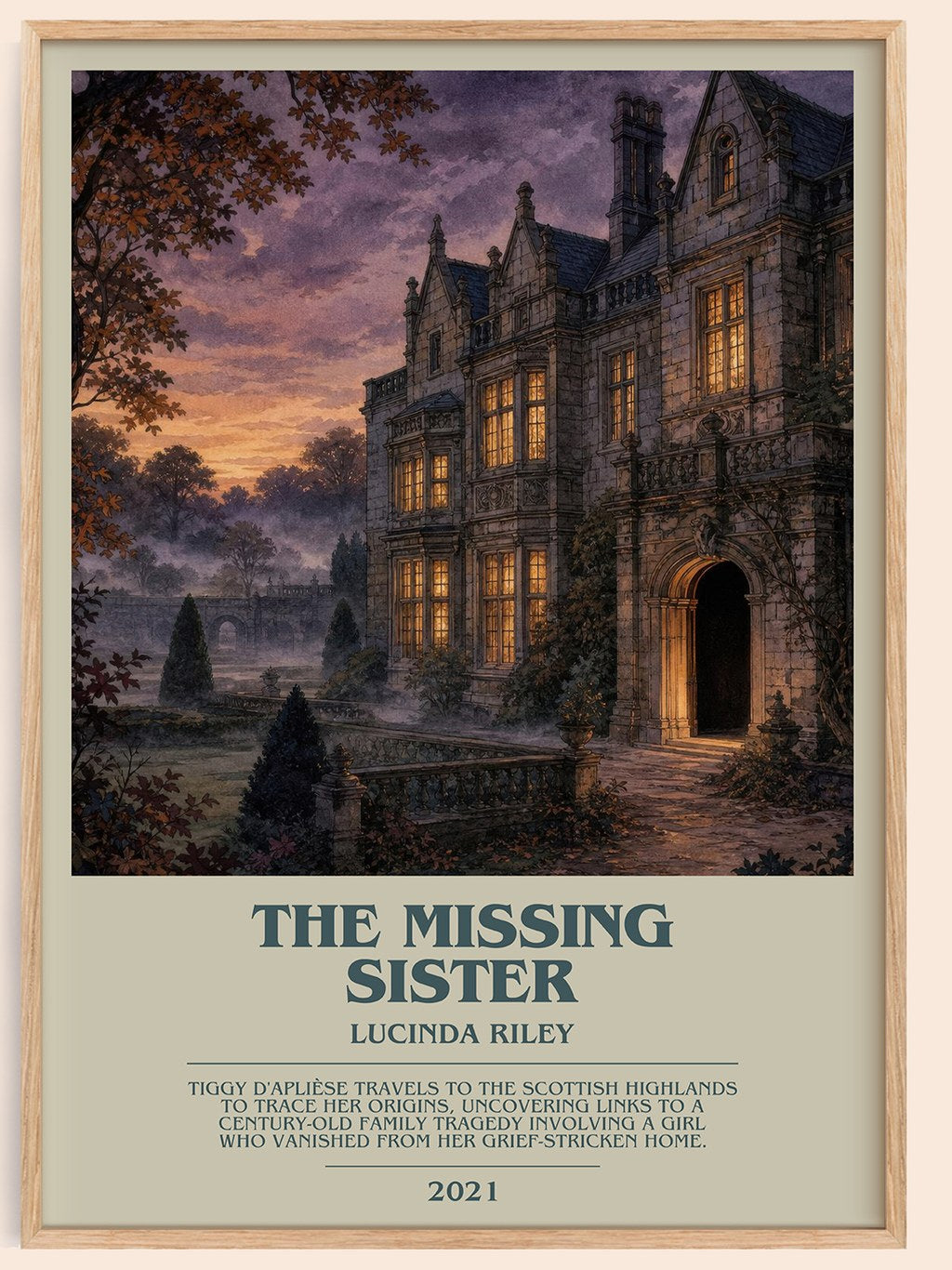 The Missing Sister bookish book poster by Lucinda Riley – framed literary art print
